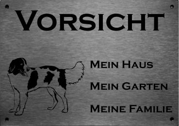 Edelstahl Warnschild LandseerVORSICHT Mein Haus mein Garten meine Familie